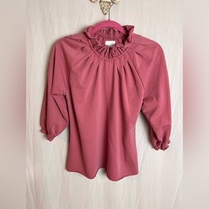 SUNDAYS ruffle neck and wrist top small